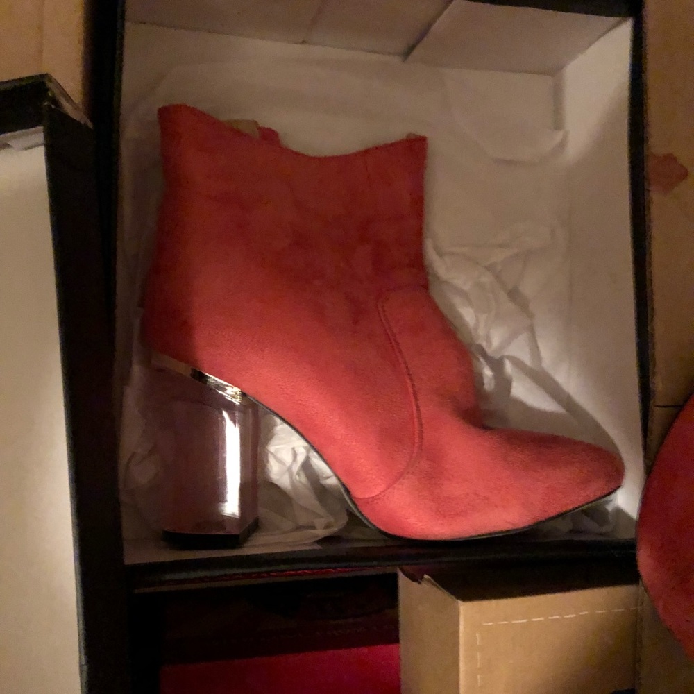 Pink suede booties