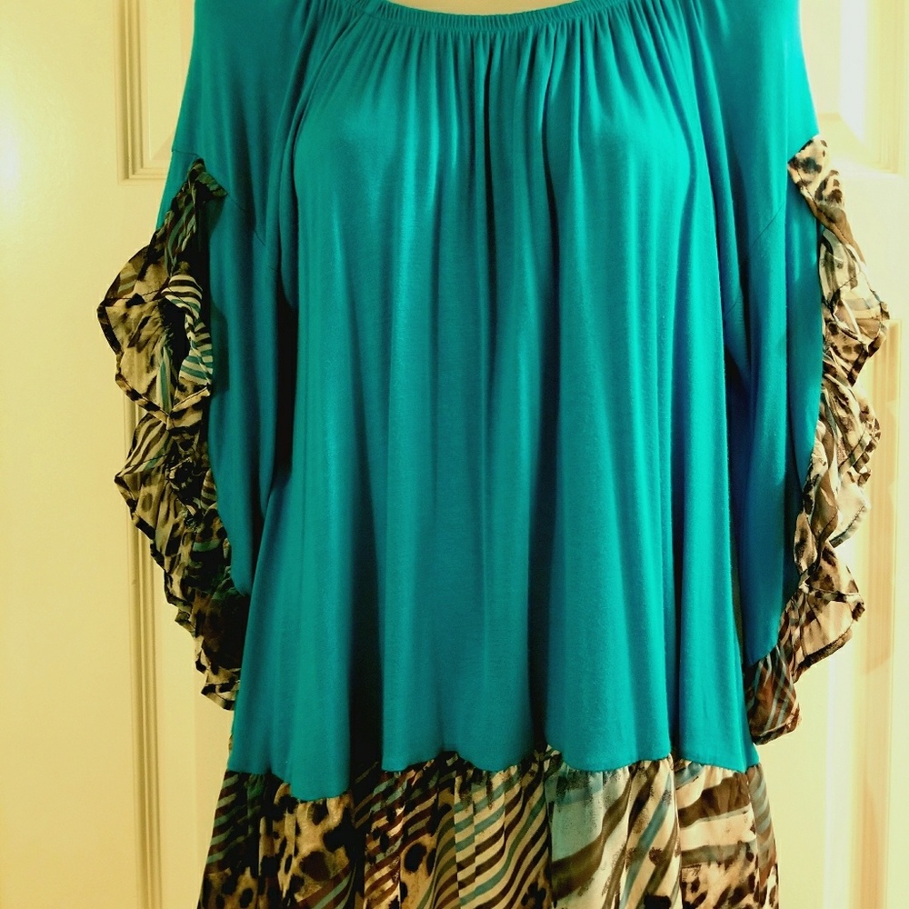 TFTS Turquoise and Zebra/Leopard Blouse