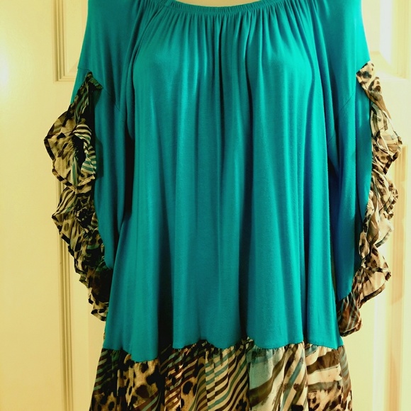 TFTS Turquoise and Zebra/Leopard Blouse - Picture 1 of 4