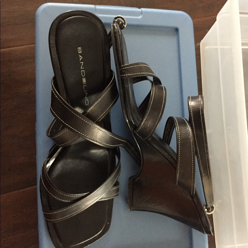 Black strapping wedge sandals