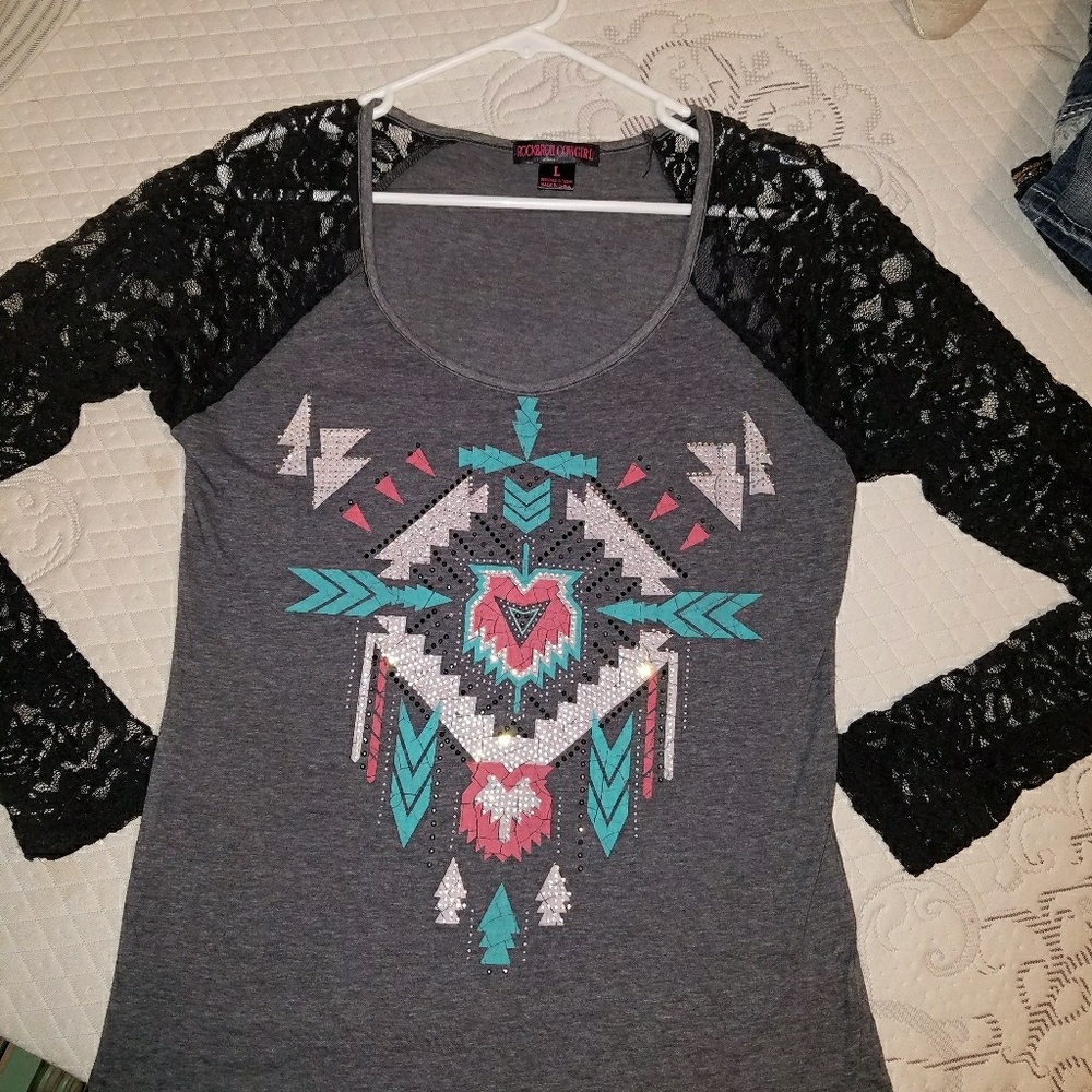Rock and Roll Cowgirl Lace Jersey style tee