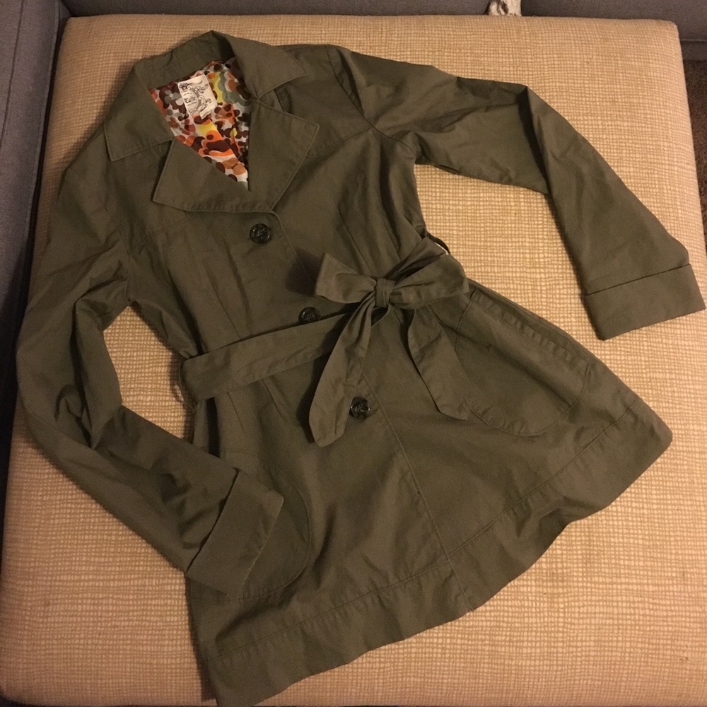 Olive Green Trench Coat Utility Jacket Medium M