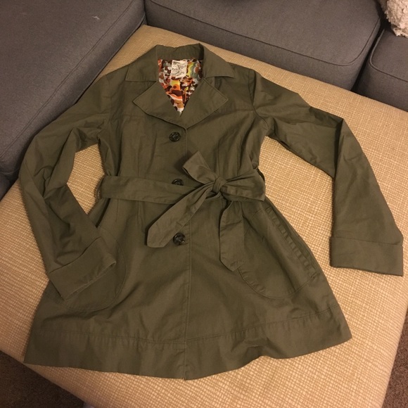 Olive Green Trench Coat Utility Jacket Medium M - Picture 2 of 5