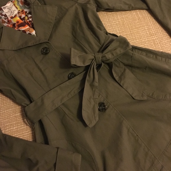 Olive Green Trench Coat Utility Jacket Medium M - Picture 3 of 5