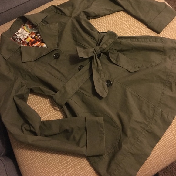 Olive Green Trench Coat Utility Jacket Medium M - Picture 4 of 5