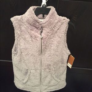 Fuzzy fleece mock neck vest