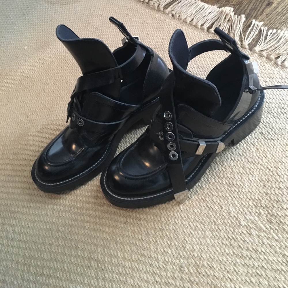 Balenciaga black leather Ceinture cutout boots