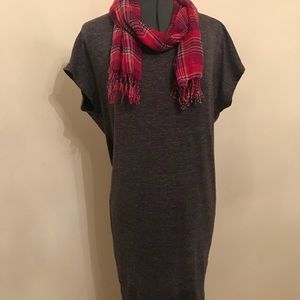 Old Navy jersey knit Cocoon Dress with plaid scarf