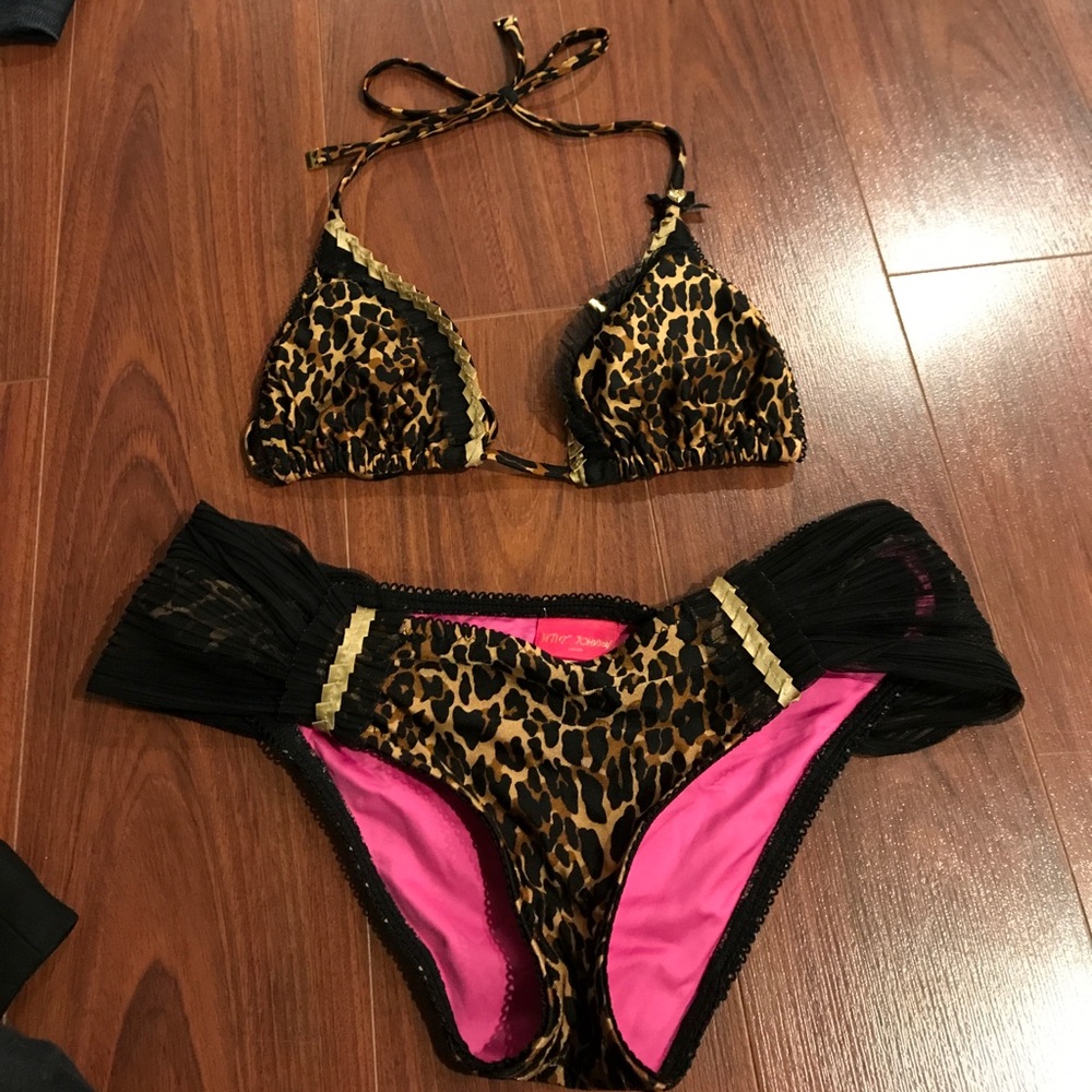 Betsy Johnson leopard lace and hot pink bikini