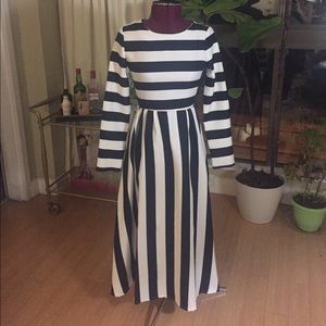 Black and white striped midi tea length dress
