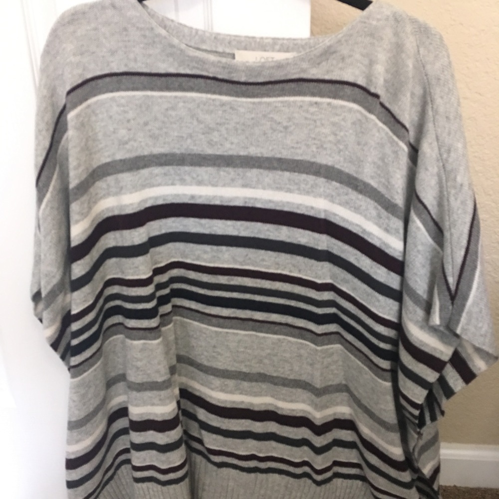 Striped gray & white sweater poncho from LOFT.