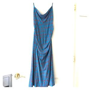 DVF silk blue with red swirl print dress