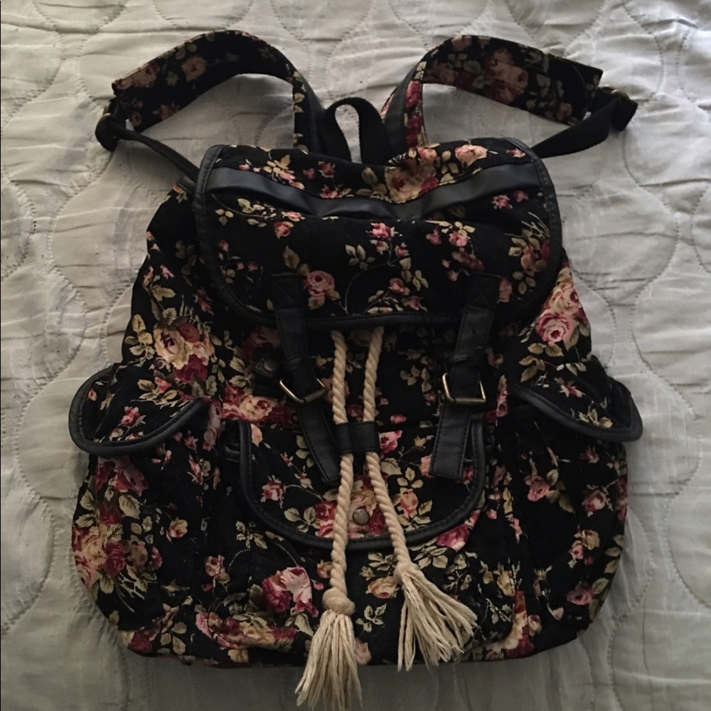 Black Poppy Canvas Backpack