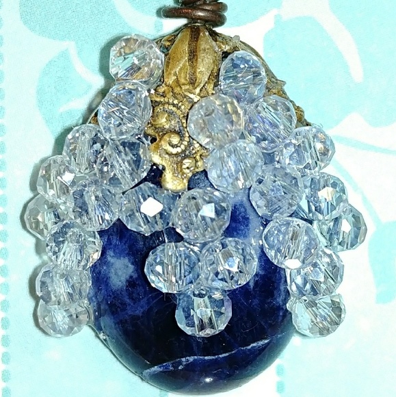 #0166 Sodalite Gemstone & Crystal Pendant - Picture 2 of 2