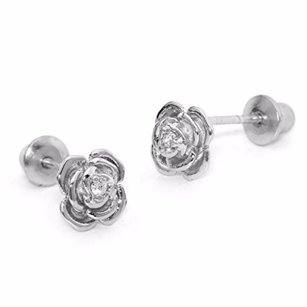 Sterling Silver Rose Baby Girls Earrings
