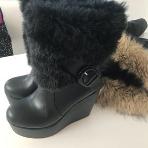 Faux-fur Womens Platform Wedge Heel Snow Boots