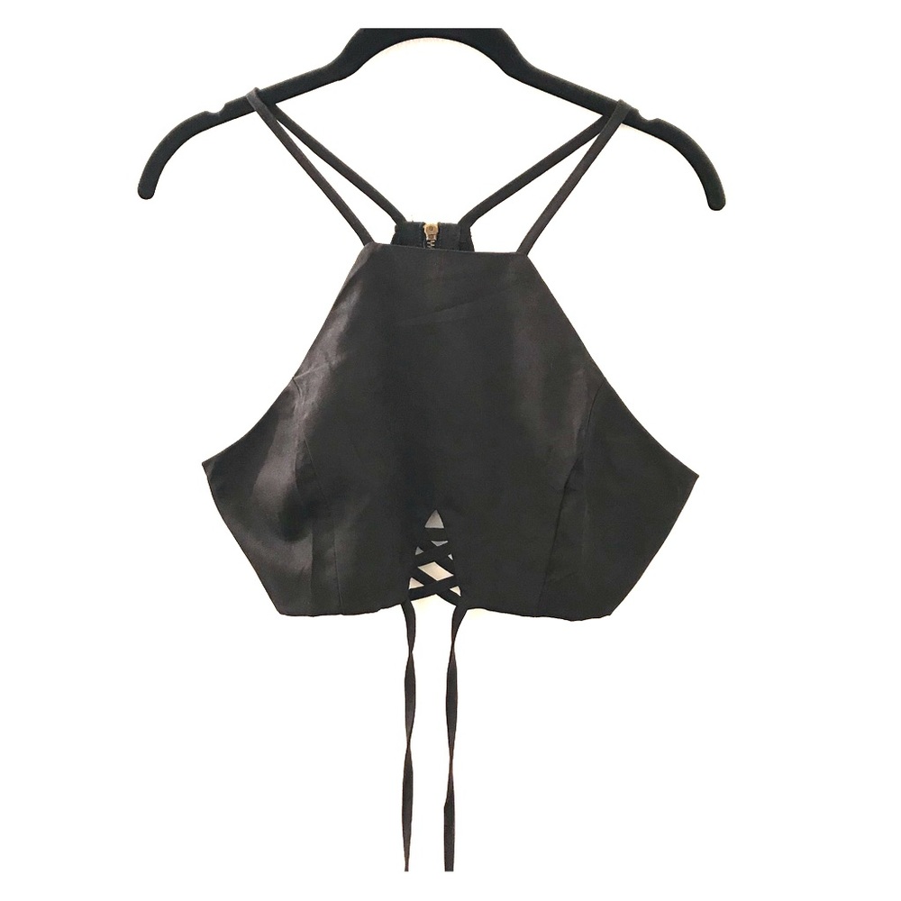 SOLD Black Suede Strappy Crop Top sz S