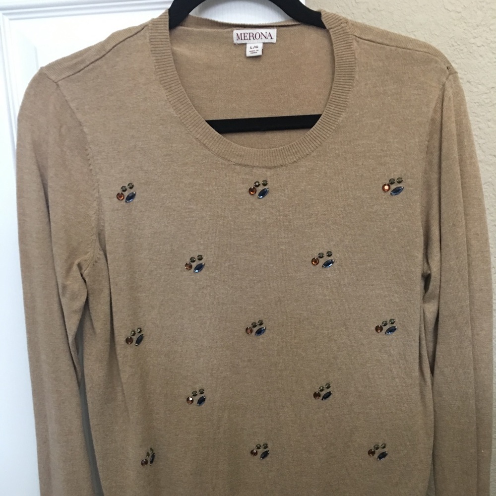 Bejeweled bronze sweater from Medina, size large.