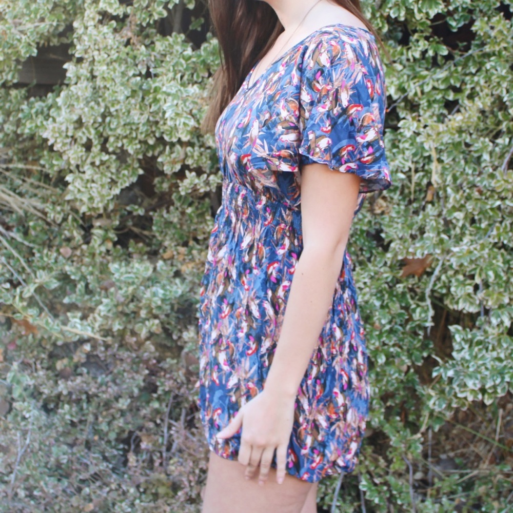 Mini Dress with Bird Pattern