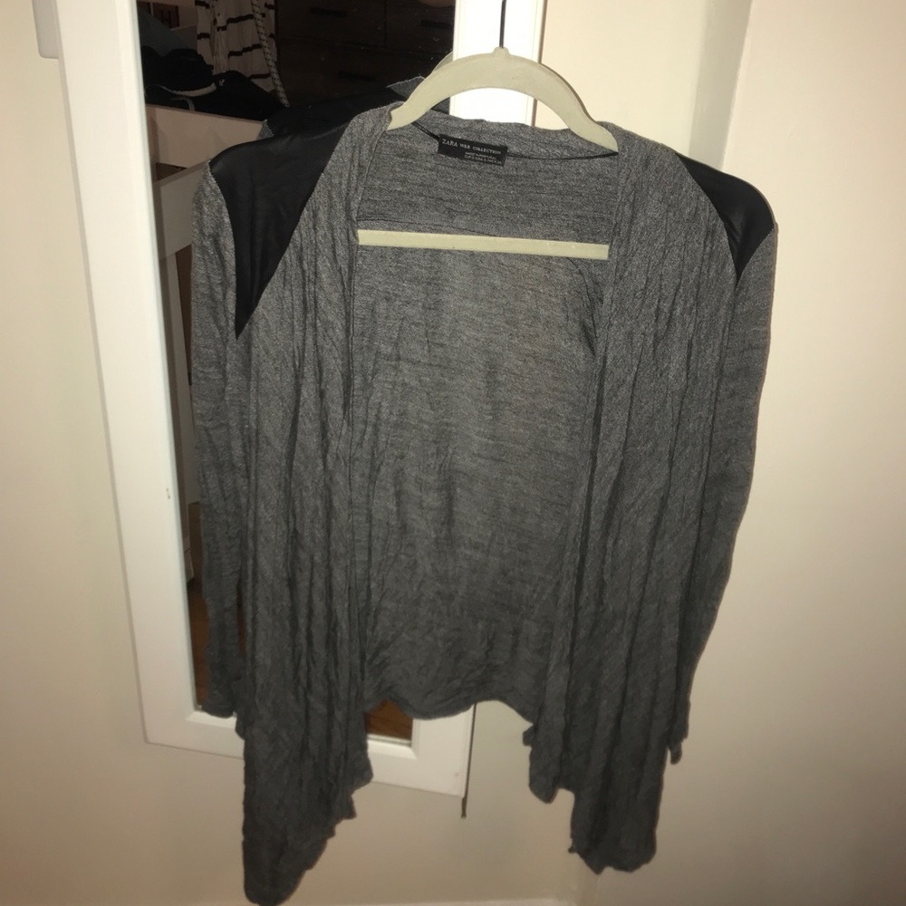 Grey / black Zara cardigan with leather trim