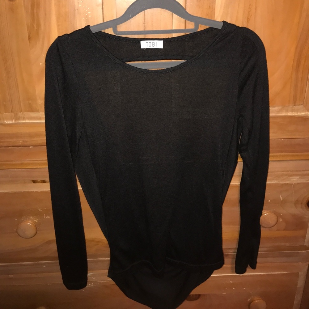 TOBI sheer black, backless top worn once!
