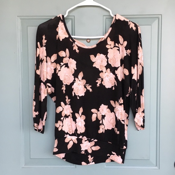 Black and pink floral mid sleeve shirt - Picture 2 of 6