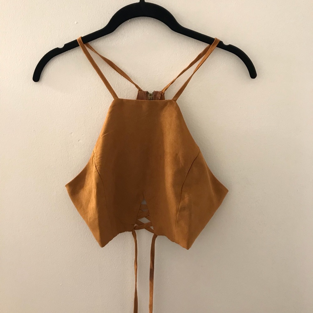 Tan Suede Strappy Crop Top sz S