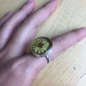 Vintage 925 Silver Ring with Real Flower