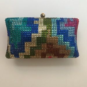 Molly Moore Crystal Clutch w Gold Chain
