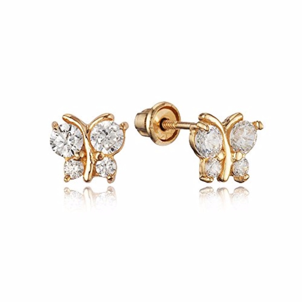 14k Yellow Gold Butterfly Screwback Girls Earring.