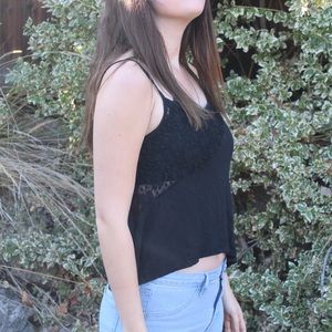 Asymmetrical Black Lace Tank Top