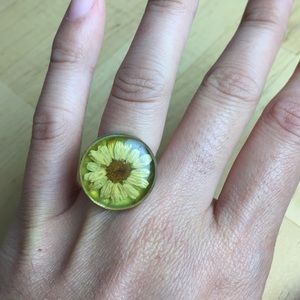 Vintage 925 Silver Ring with Real Flower