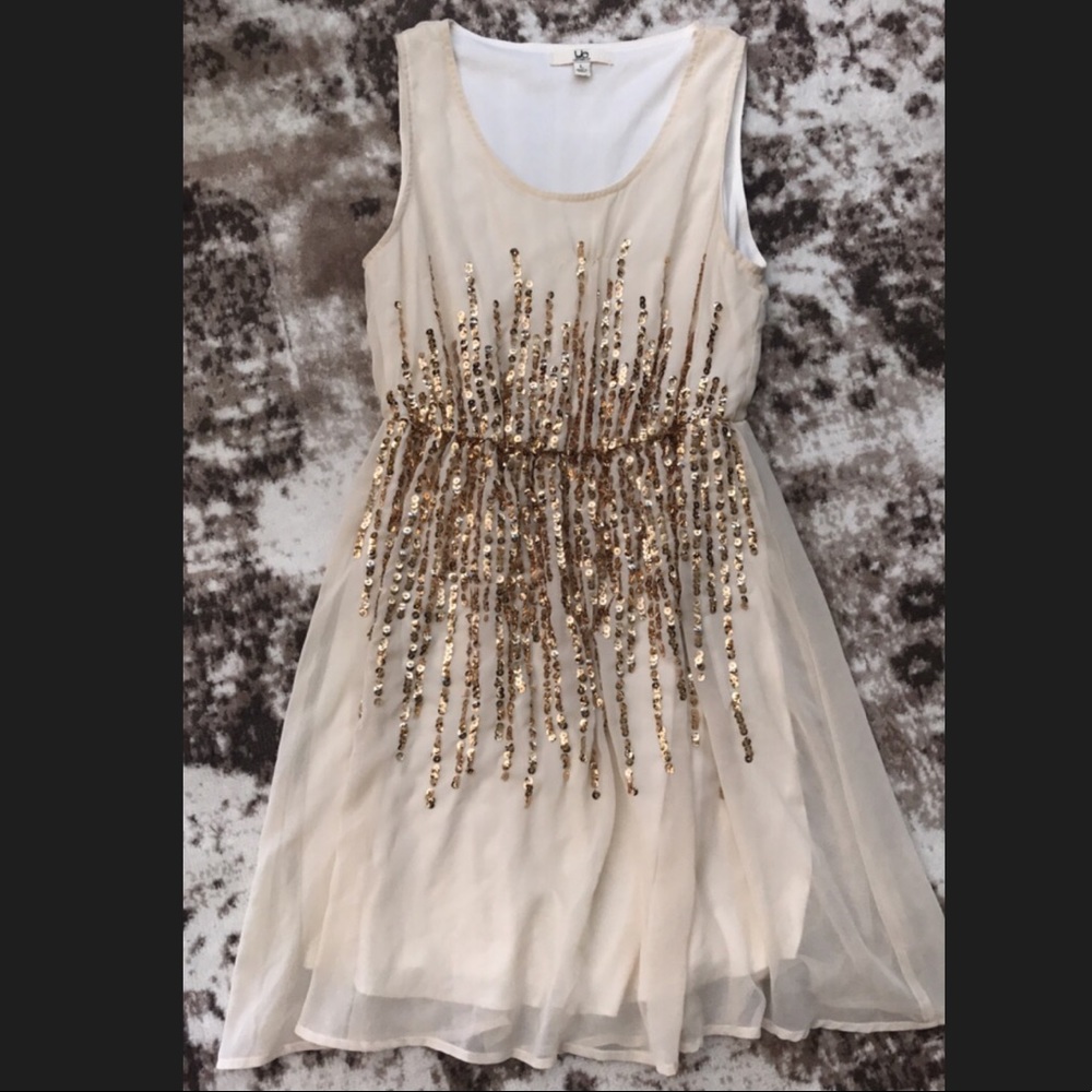 Ya Los Angeles brand cream and gold dress