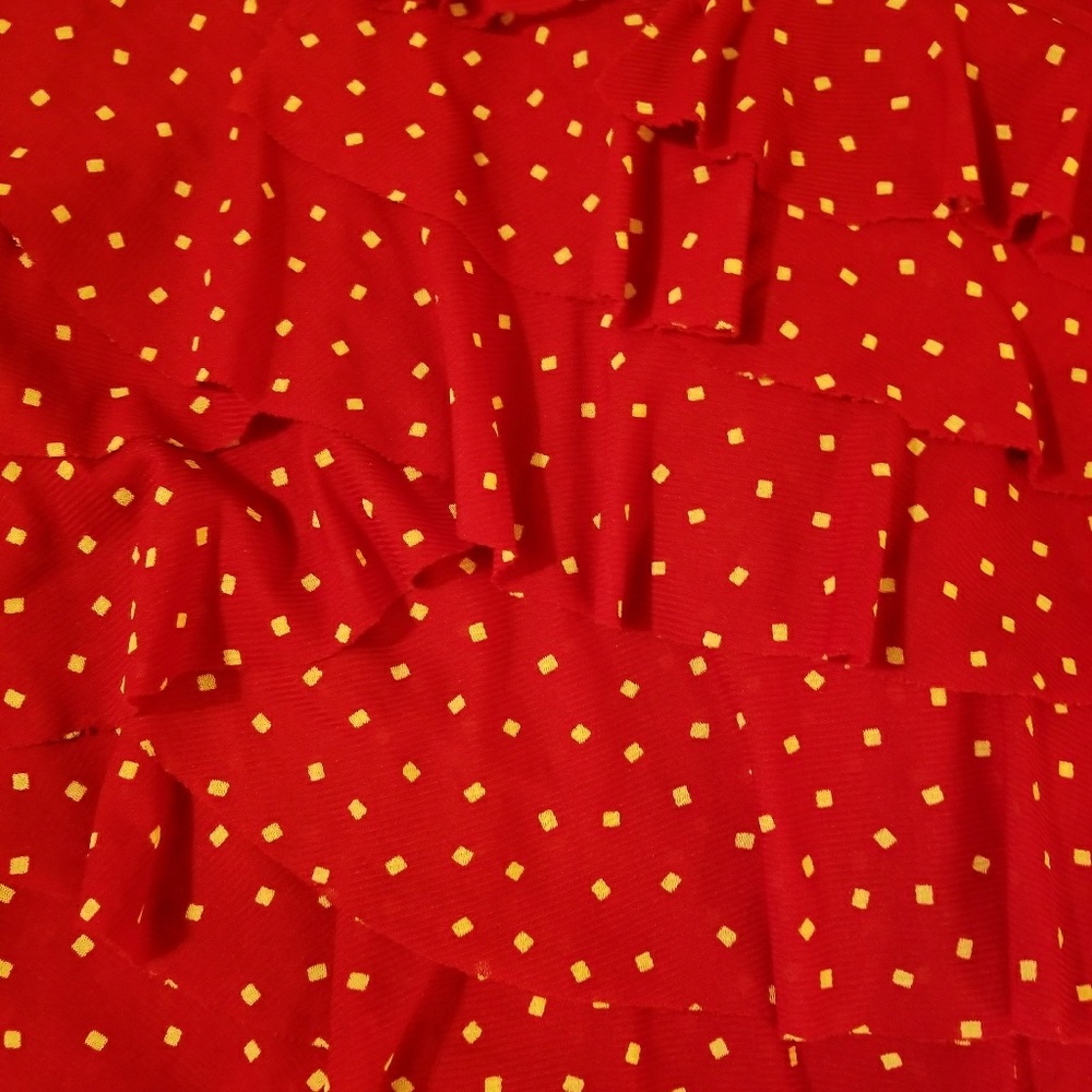 Red and white square poka dot blouse