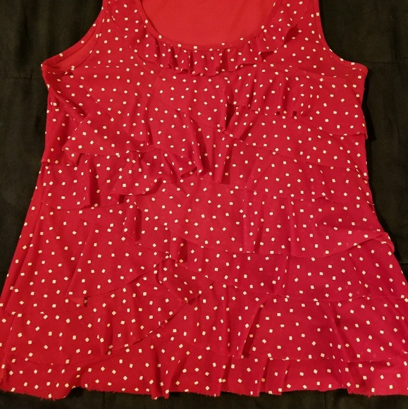 Red and white square poka dot blouse - Picture 4 of 5