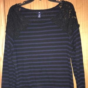 Lightweight sweater material shirt- striped