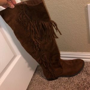 Brown fringe boots
