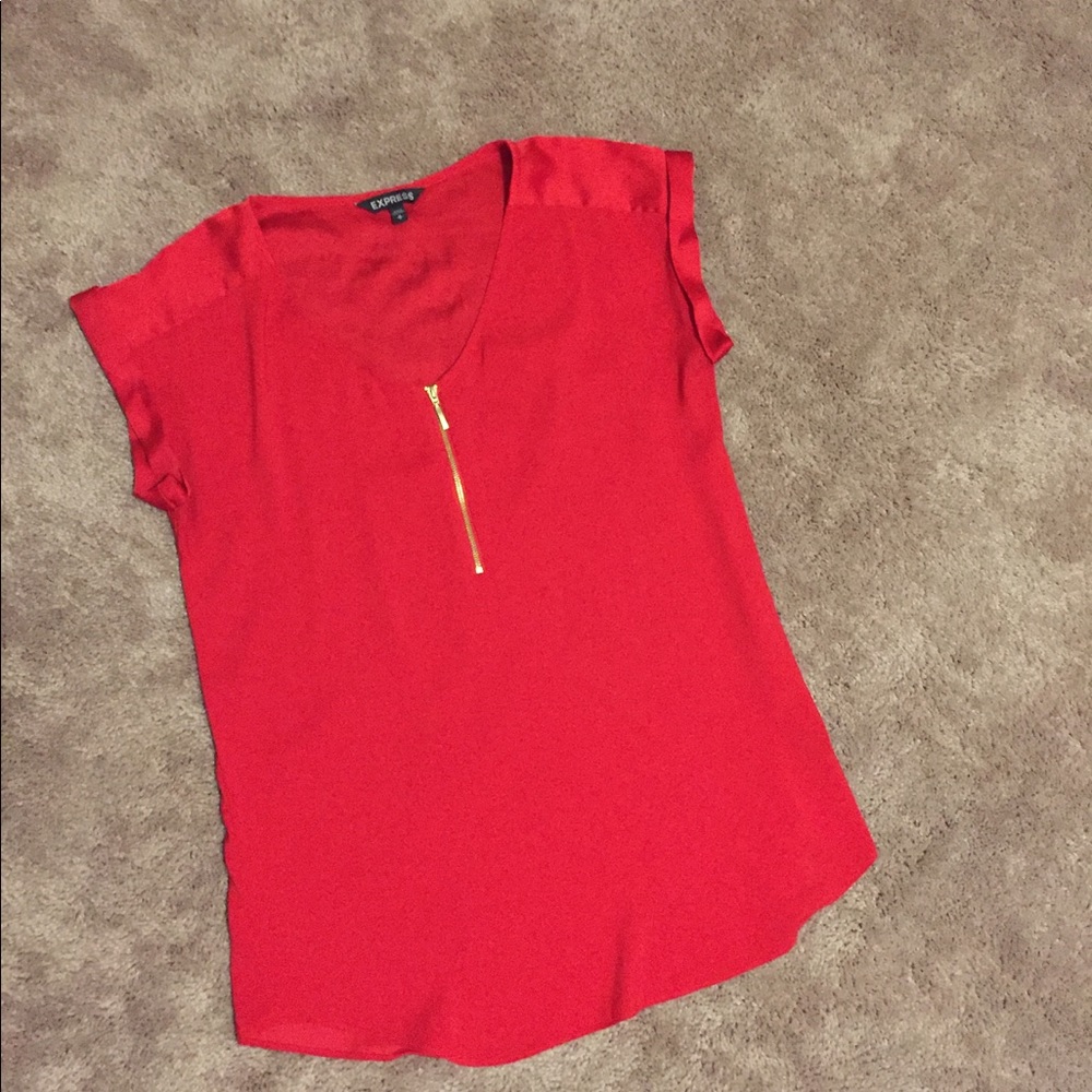 EXPRESS zip front rolled sleeve blouse