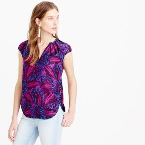 J Crew Midnight Floral 100% Silk Blouse, Sz 12p