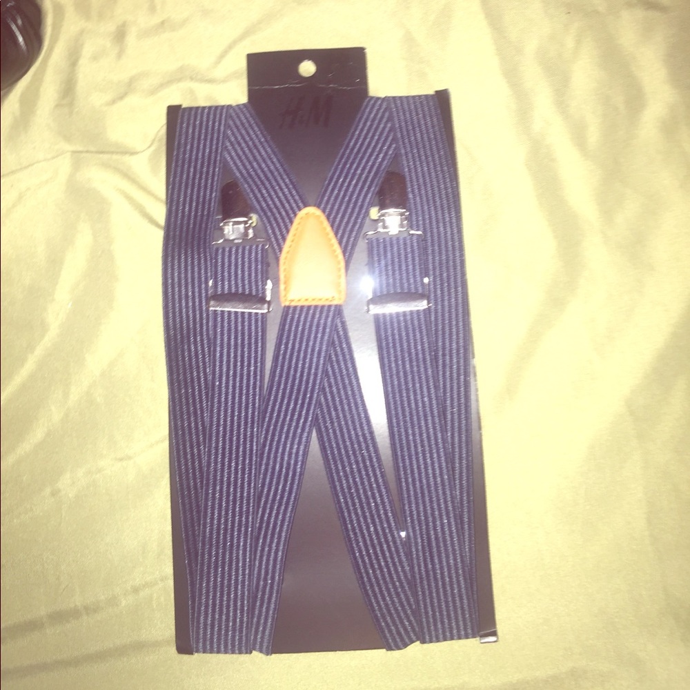 H&M blue and brown suspenders
