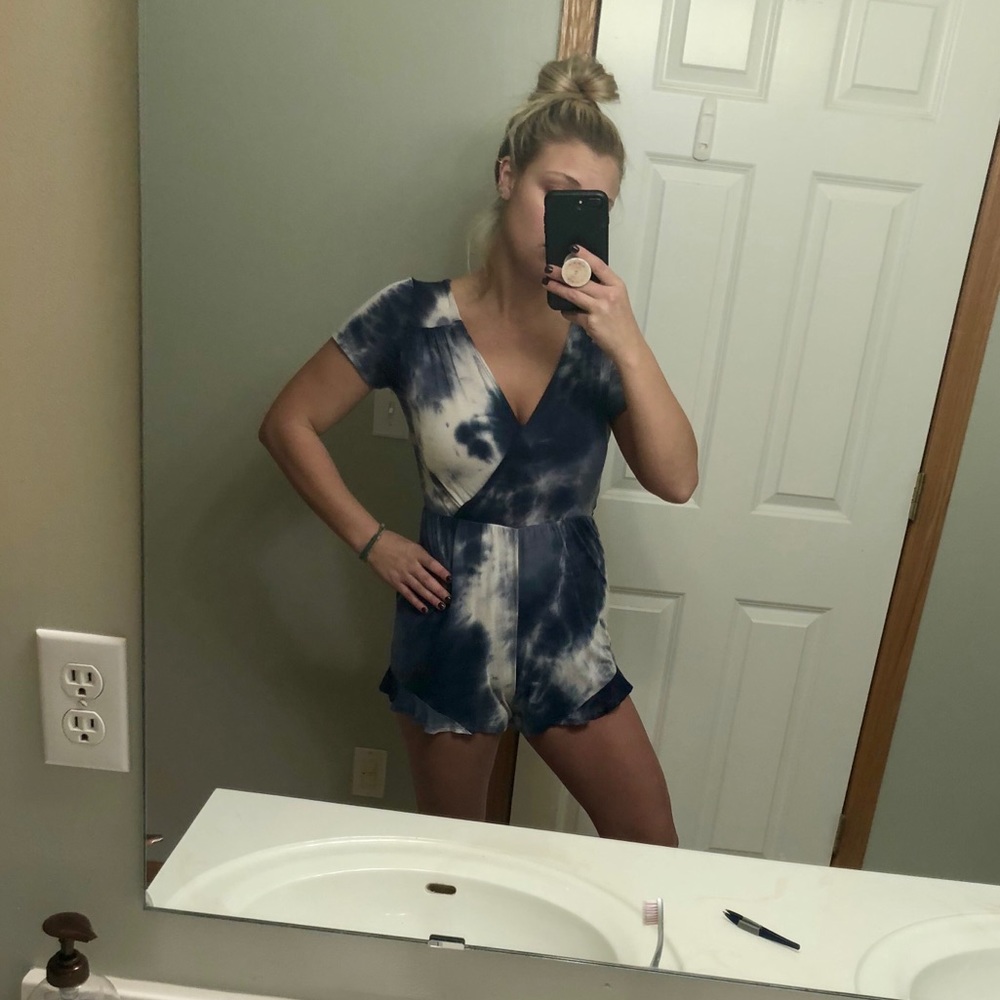blue n white tye dye romper