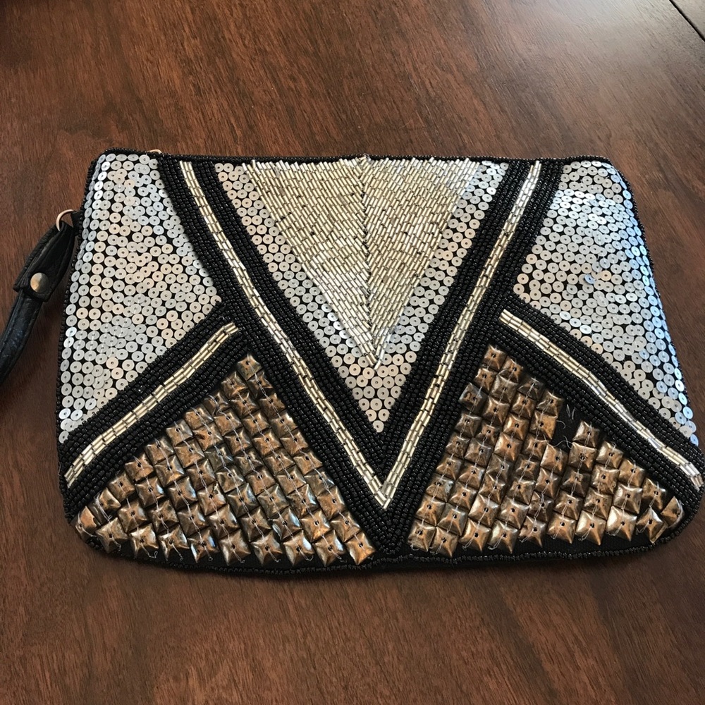 Embellished sequined clutch
