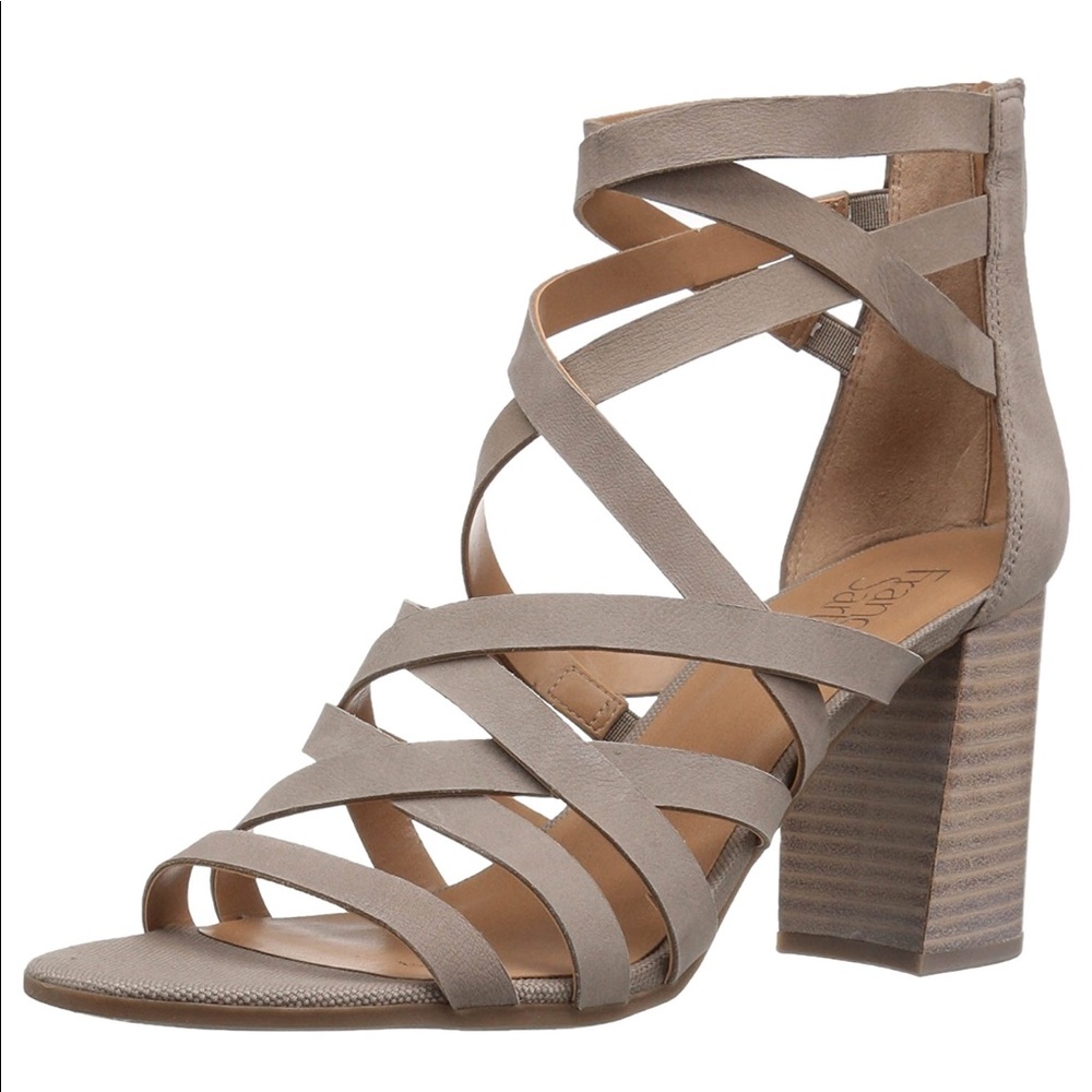 Stone Gray Leather Caged Block Heel Sandal - Picture 4 of 7