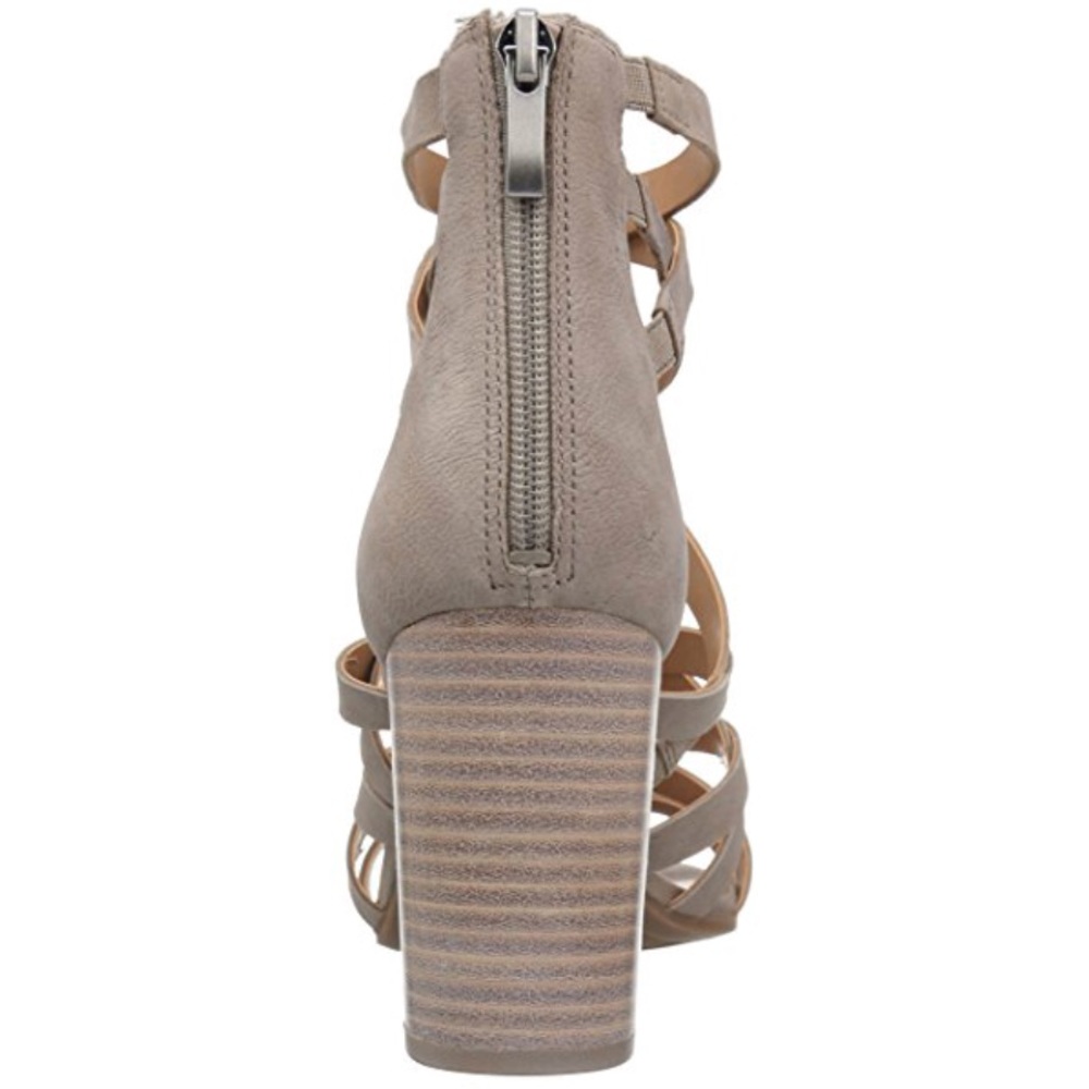 Stone Gray Leather Caged Block Heel Sandal - Picture 7 of 7