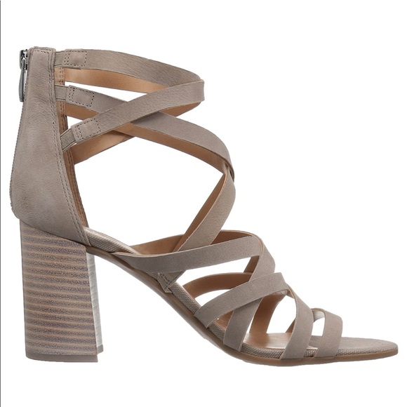 Stone Gray Leather Caged Block Heel Sandal - Picture 6 of 7