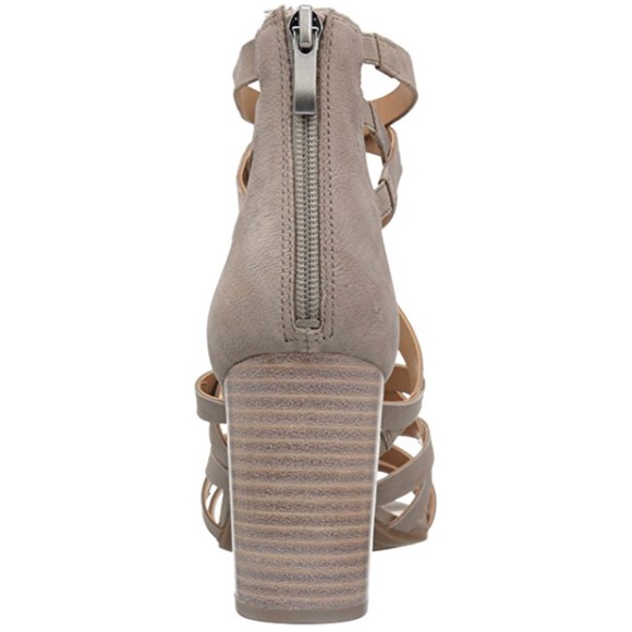 Stone Gray Leather Caged Block Heel Sandal - Picture 7 of 7