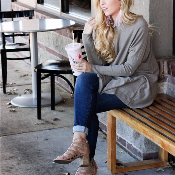Stone Gray Leather Caged Block Heel Sandal - Picture 2 of 7