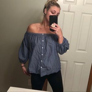 off the shoulder denim top