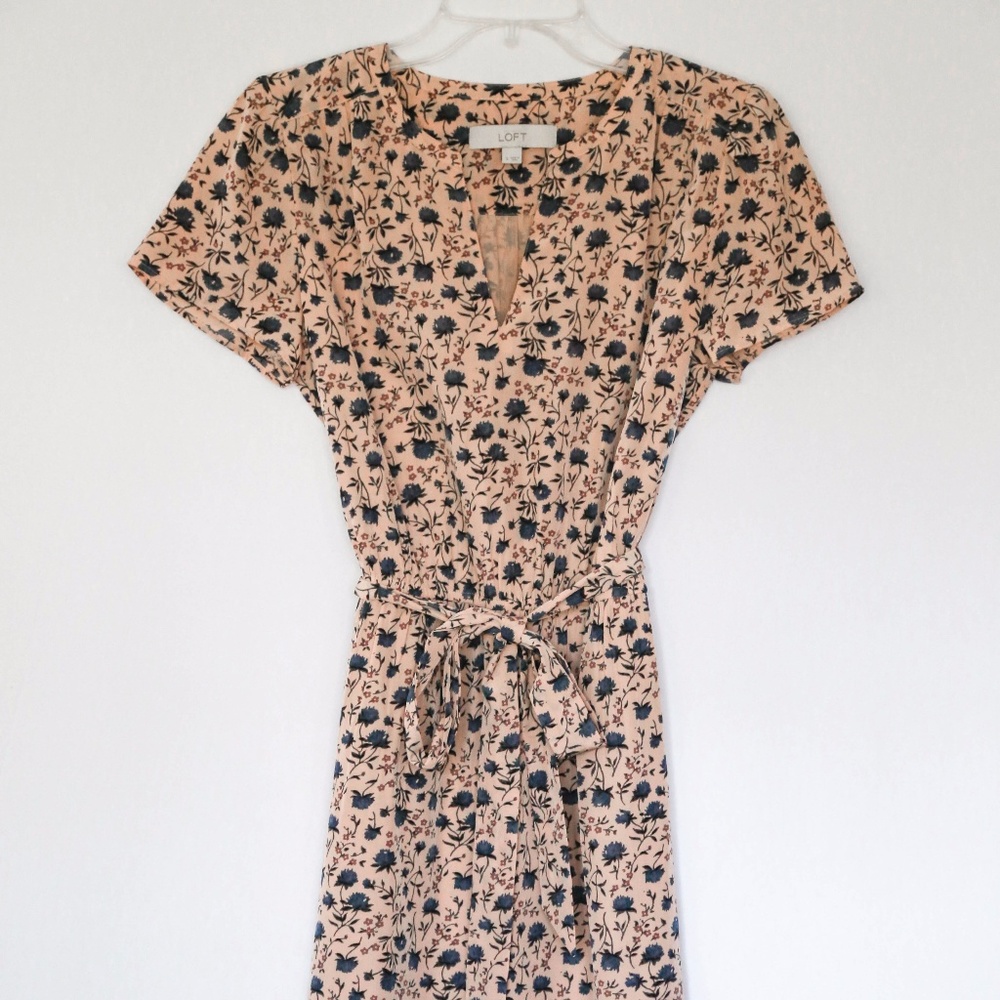 LOFT Blush Floral Cap Sleeve Dress