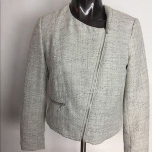 H&M White Silver Metallic Tweed Blazer Jacket